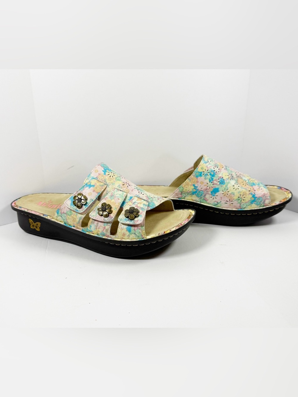NEW Alegria Leather Slip On Slide Sandal Julee Floral Cushion‎ Pastel 41/10.5-11